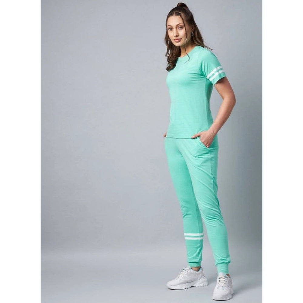 Snuggle Spot Women's Cotton Striped Short Sleeve Tracksuit (Green)