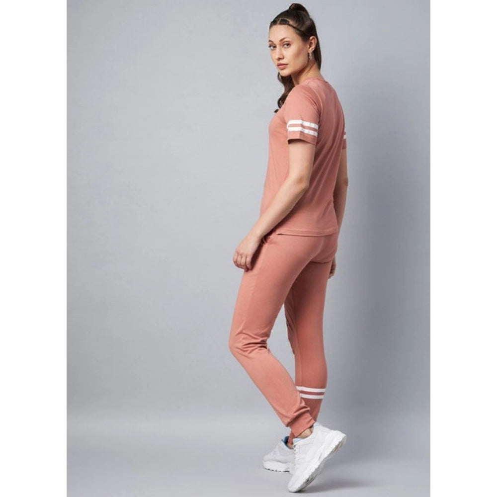 Snuggle Spot Women's Cotton Striped Short Sleeve Tracksuit (Pink)