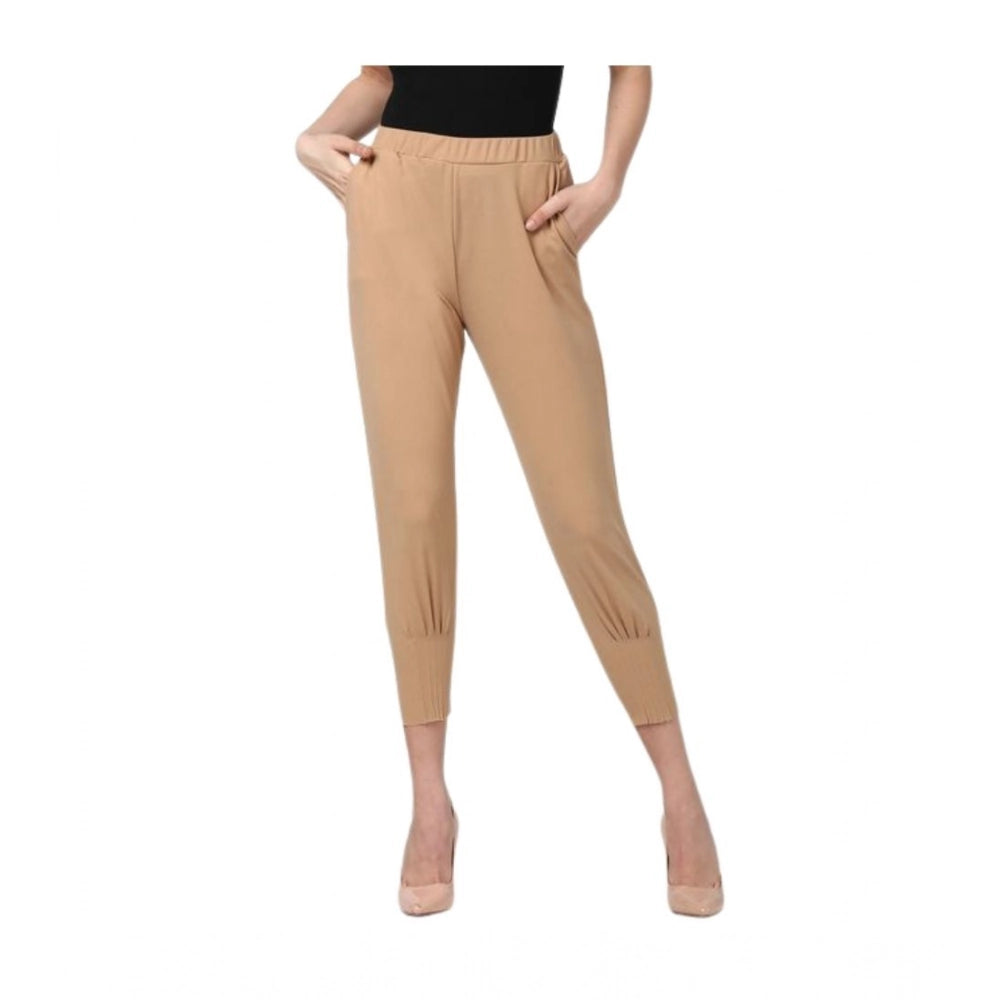 Snuggle Spot Women's Polyester Solid Elasticated Trousers (Beige)