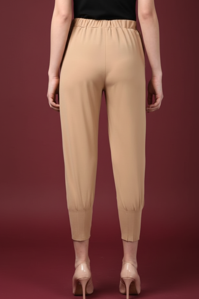 Snuggle Spot Women's Polyester Solid Elasticated Trousers (Beige)