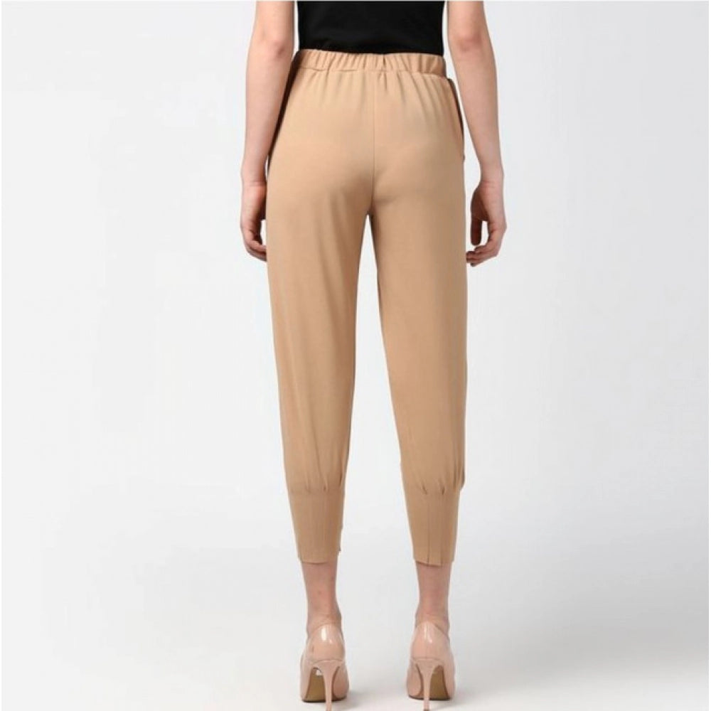 Snuggle Spot Women's Polyester Solid Elasticated Trousers (Beige)