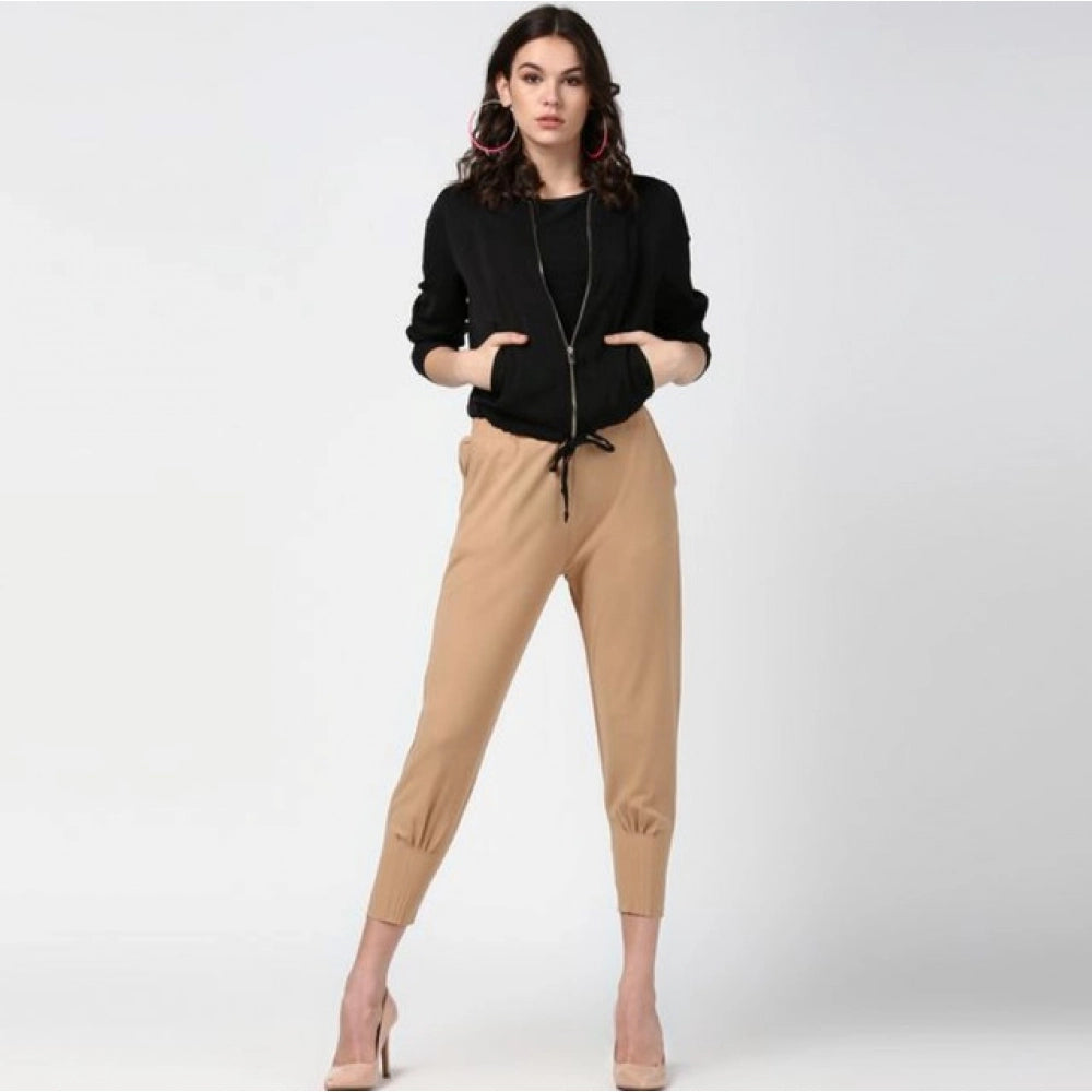 Snuggle Spot Women's Polyester Solid Elasticated Trousers (Beige)