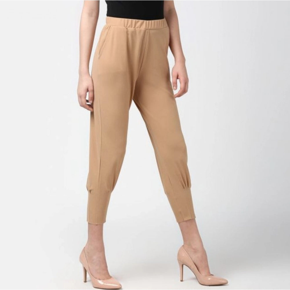Snuggle Spot Women's Polyester Solid Elasticated Trousers (Beige)