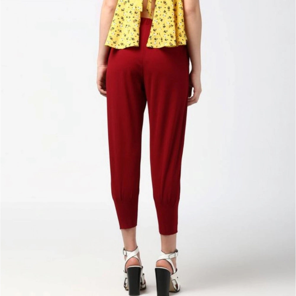 Snuggle Spot Women's Polyester Solid Elasticated Trousers (Maroon)