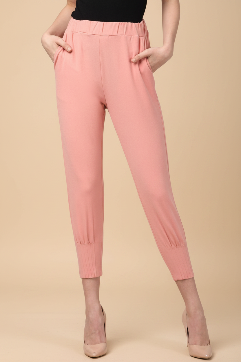 Snuggle Spot Women's Polyester Solid Elasticated Trousers (Pink)