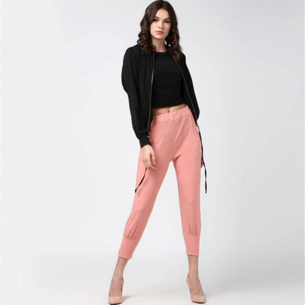 Snuggle Spot Women's Polyester Solid Elasticated Trousers (Pink)