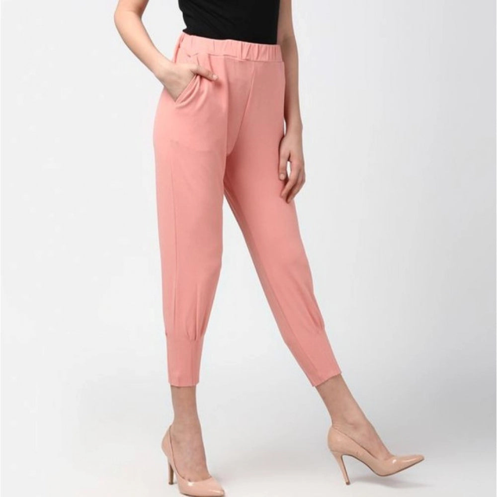 Snuggle Spot Women's Polyester Solid Elasticated Trousers (Pink)
