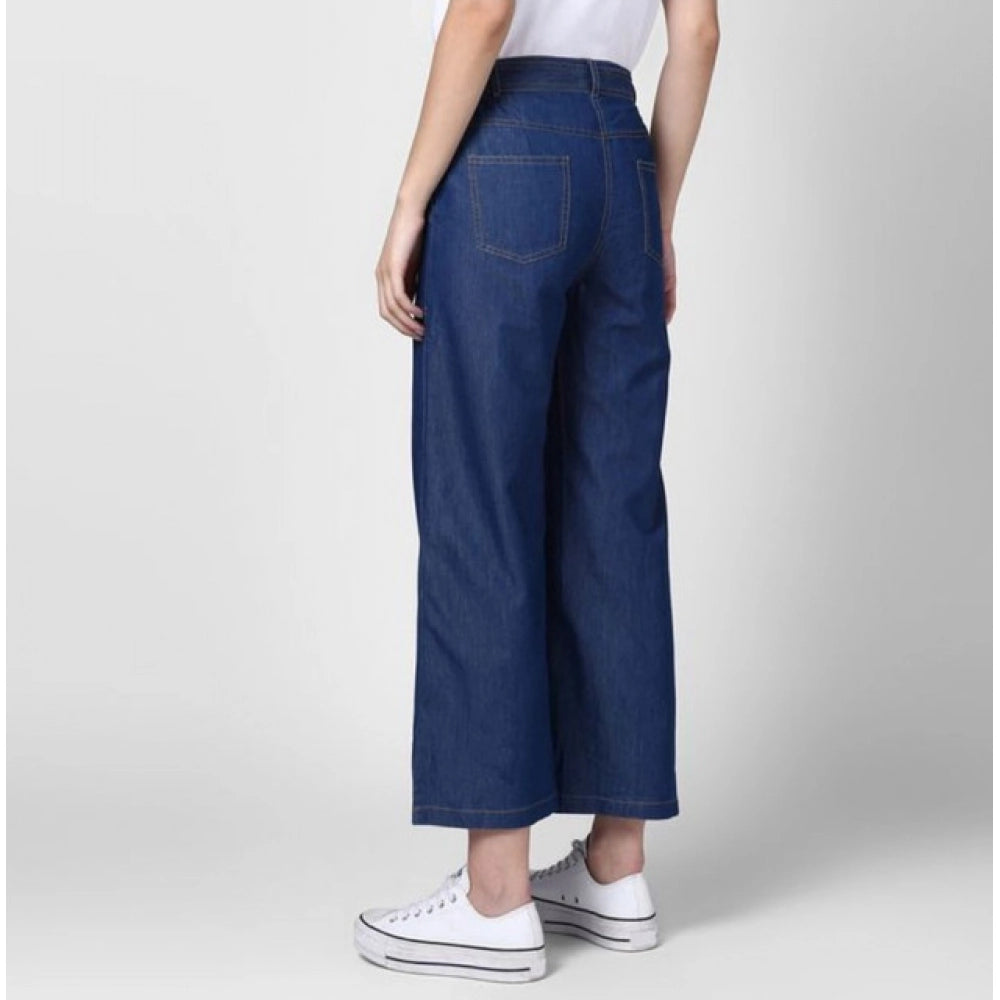 Snuggle Spot Women's Denim Solid Elasticated Trousers (Blue)