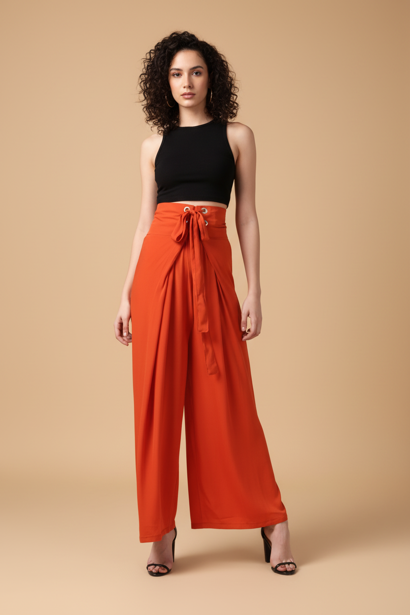 Snuggle Spot Women's Polyester Solid Smocked Trousers (Orange)