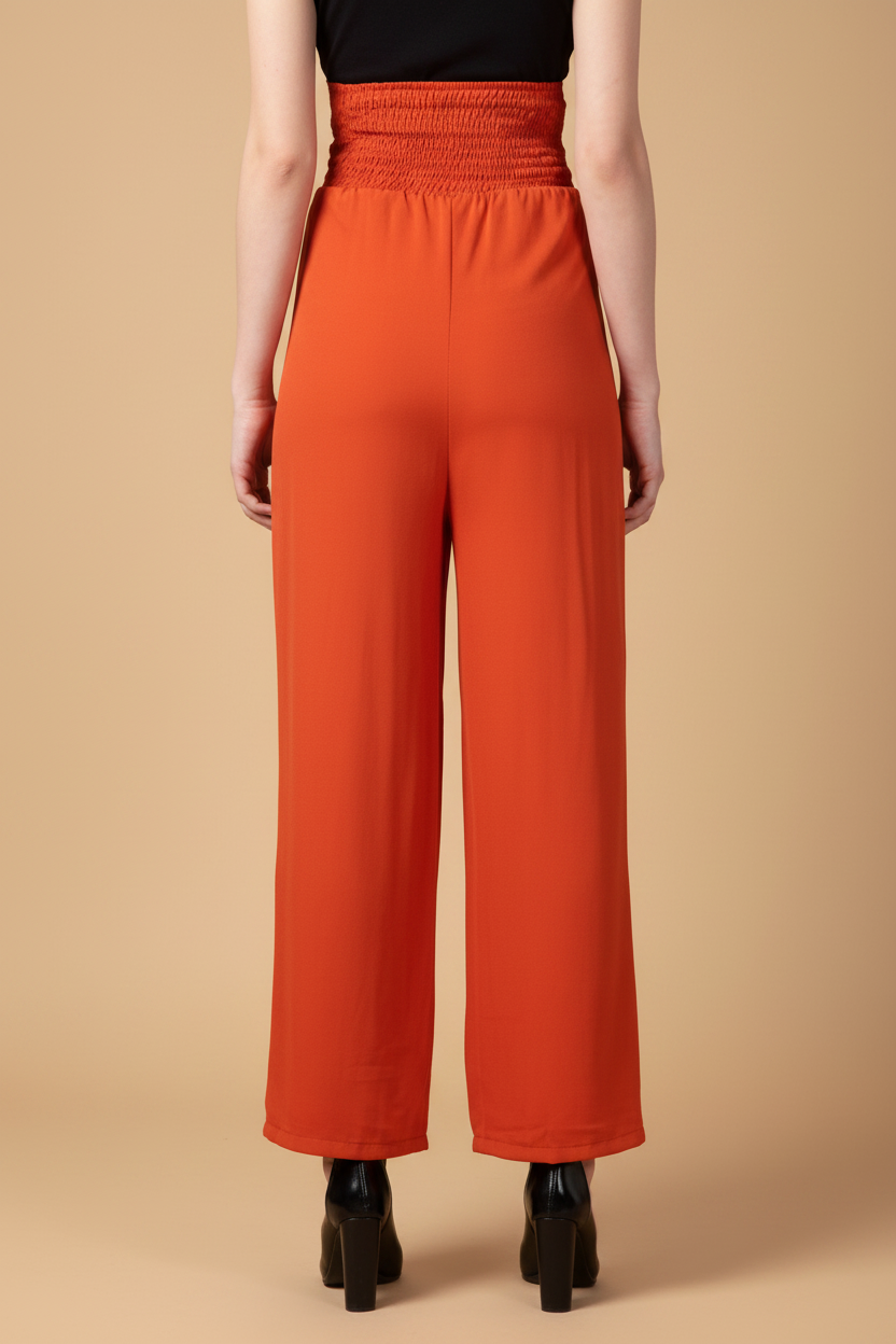 Snuggle Spot Women's Polyester Solid Smocked Trousers (Orange)