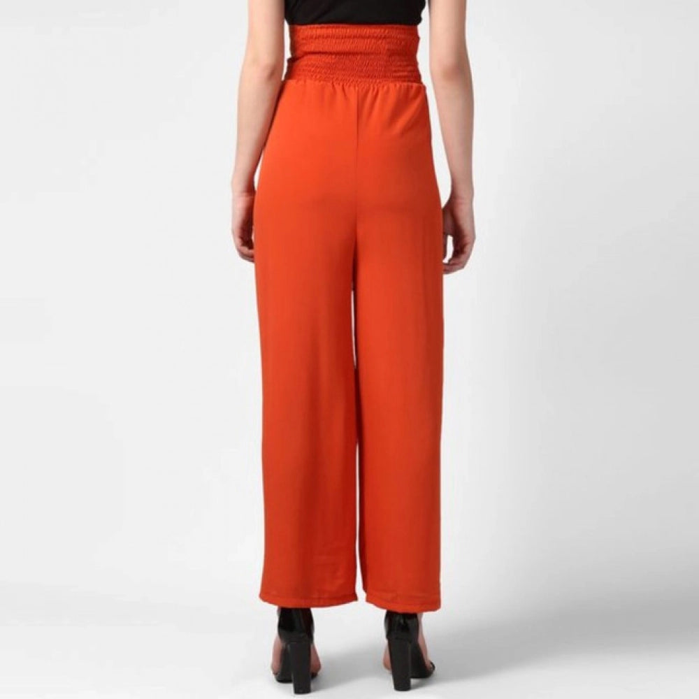Snuggle Spot Women's Polyester Solid Smocked Trousers (Orange)