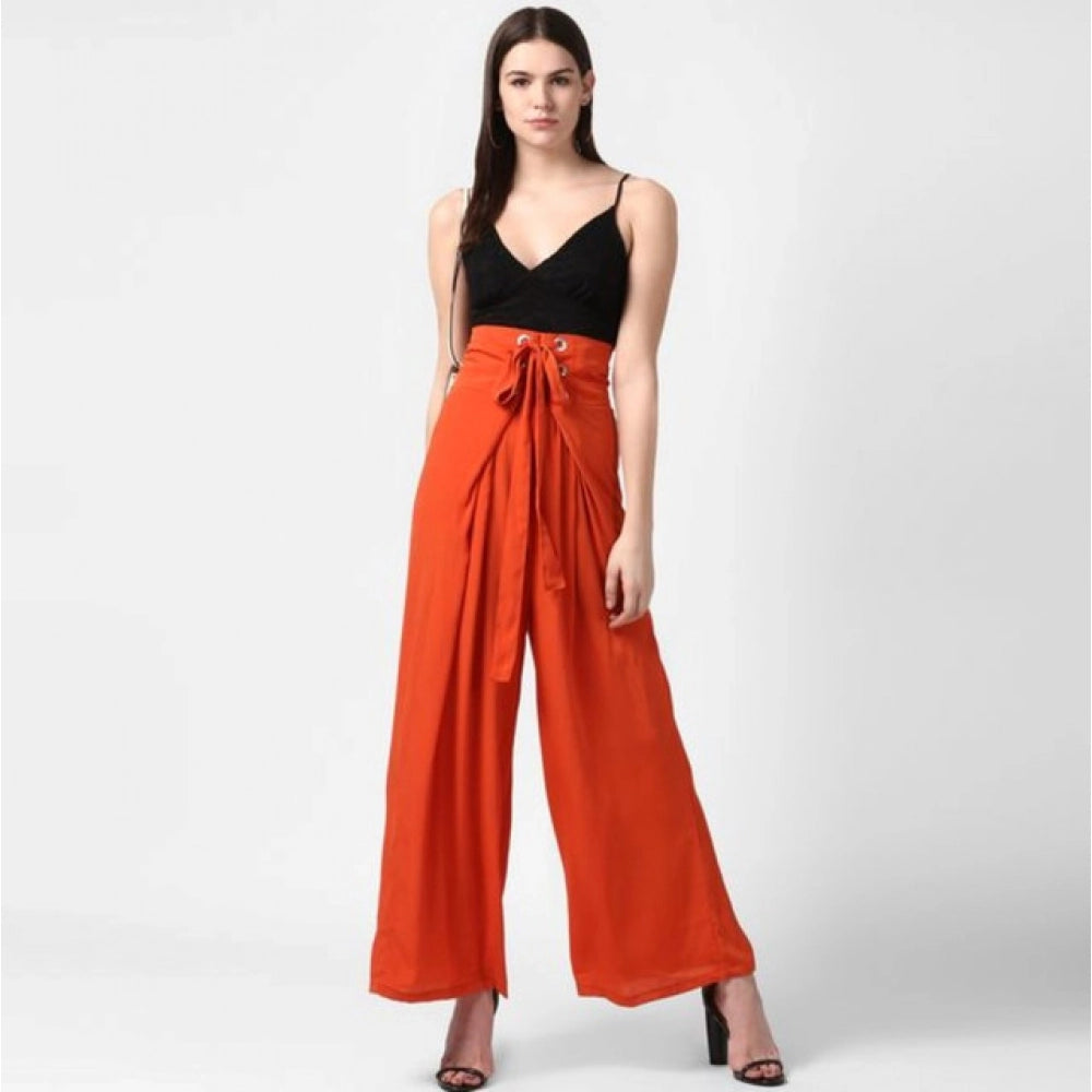 Snuggle Spot Women's Polyester Solid Smocked Trousers (Orange)