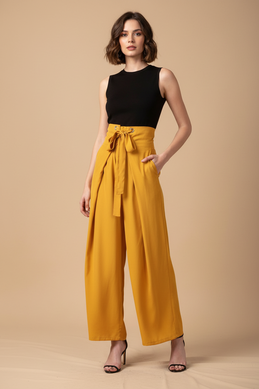 Snuggle Spot Women's Polyester Solid Smocked Trousers (Yellow)