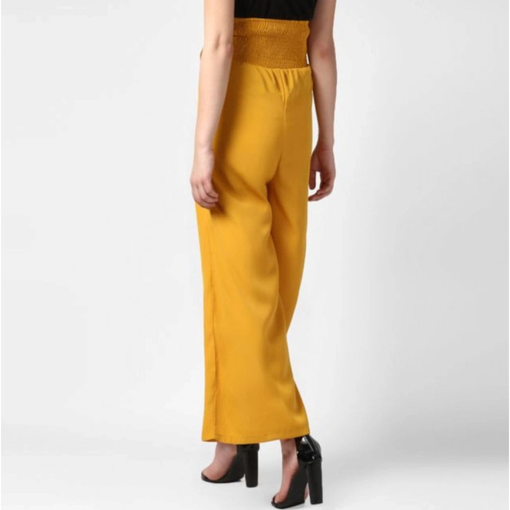 Snuggle Spot Women's Polyester Solid Smocked Trousers (Yellow)