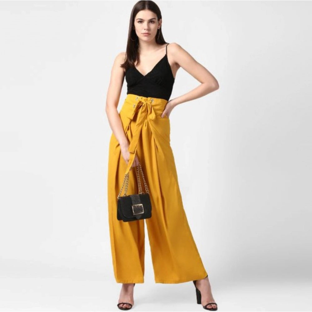 Snuggle Spot Women's Polyester Solid Smocked Trousers (Yellow)