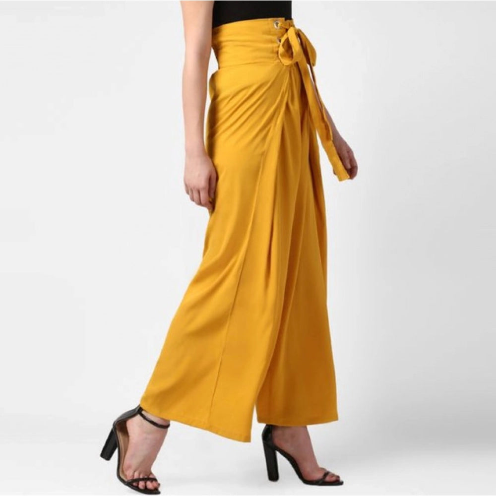 Snuggle Spot Women's Polyester Solid Smocked Trousers (Yellow)