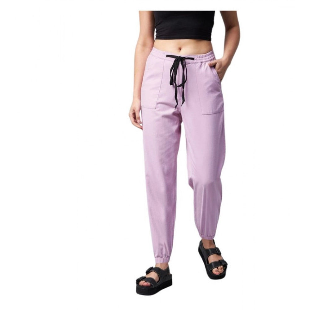 Snuggle Spot Women's Coton Twill Solid Elasticated Trousers (Lavender)