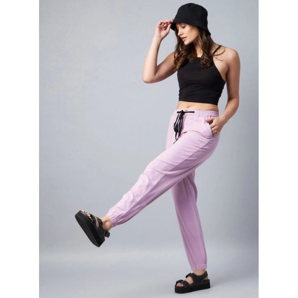 Snuggle Spot Women's Coton Twill Solid Elasticated Trousers (Lavender)