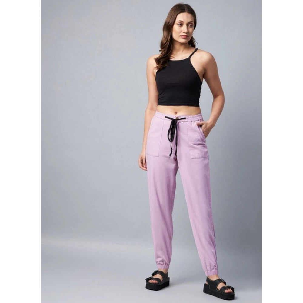 Snuggle Spot Women's Coton Twill Solid Elasticated Trousers (Lavender)