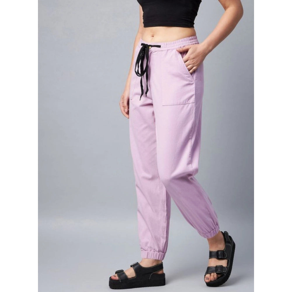 Snuggle Spot Women's Coton Twill Solid Elasticated Trousers (Lavender)