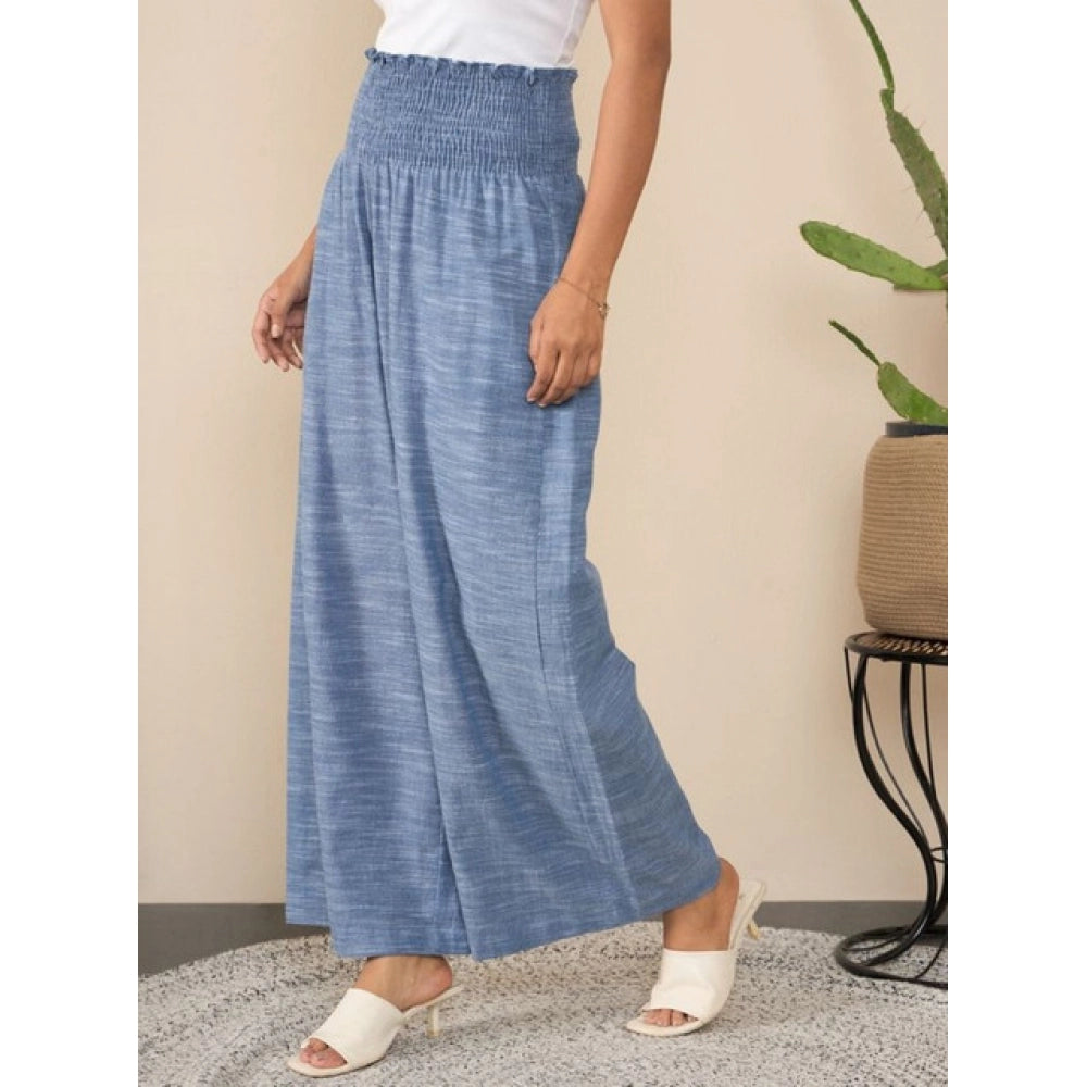 Snuggle Spot Women's Cotton Self Design Smocked Trousers (Blue)