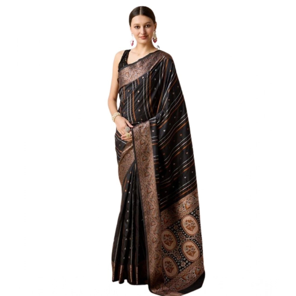 Snuggle Spot Women's Soft Silk Jacquard Saree With Unstitched Blouse 5.5Mtr (Black)