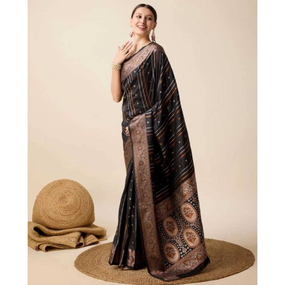 Snuggle Spot Women's Soft Silk Jacquard Saree With Unstitched Blouse 5.5Mtr (Black)