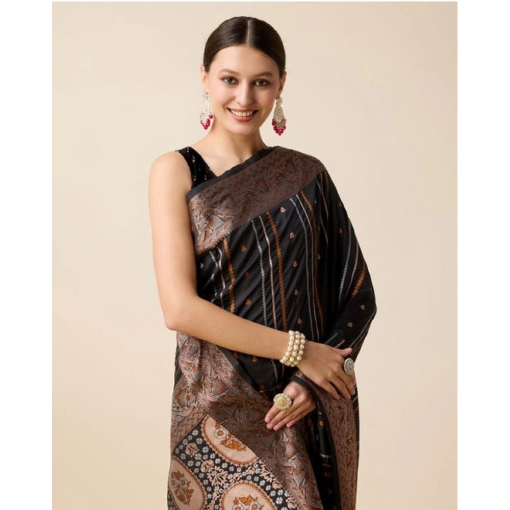 Snuggle Spot Women's Soft Silk Jacquard Saree With Unstitched Blouse 5.5Mtr (Black)