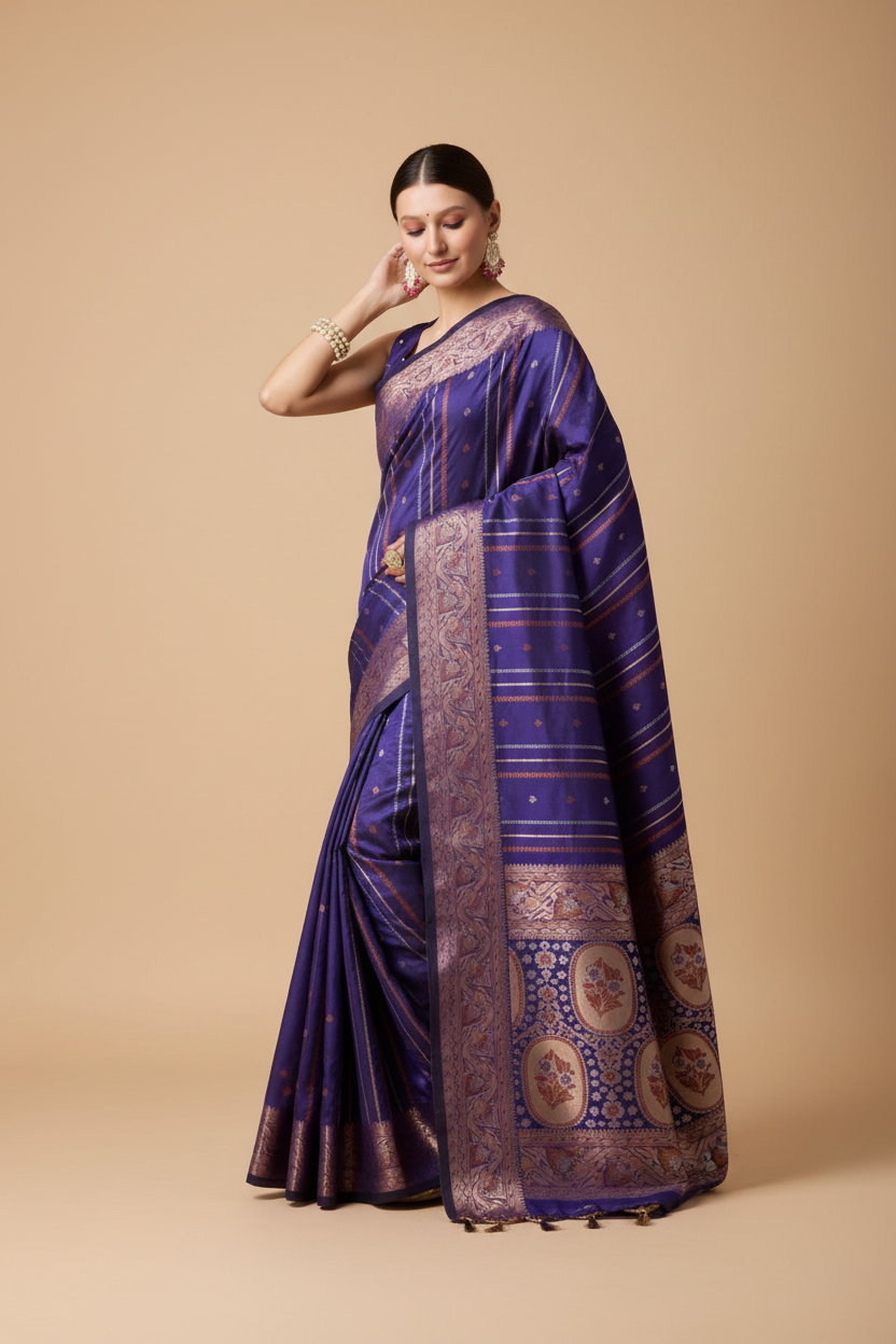 Snuggle Spot Women's Soft Silk Jacquard Saree With Unstitched Blouse 5.5Mtr (Blue)