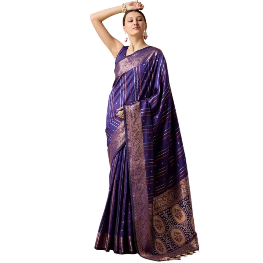 Snuggle Spot Women's Soft Silk Jacquard Saree With Unstitched Blouse 5.5Mtr (Blue)