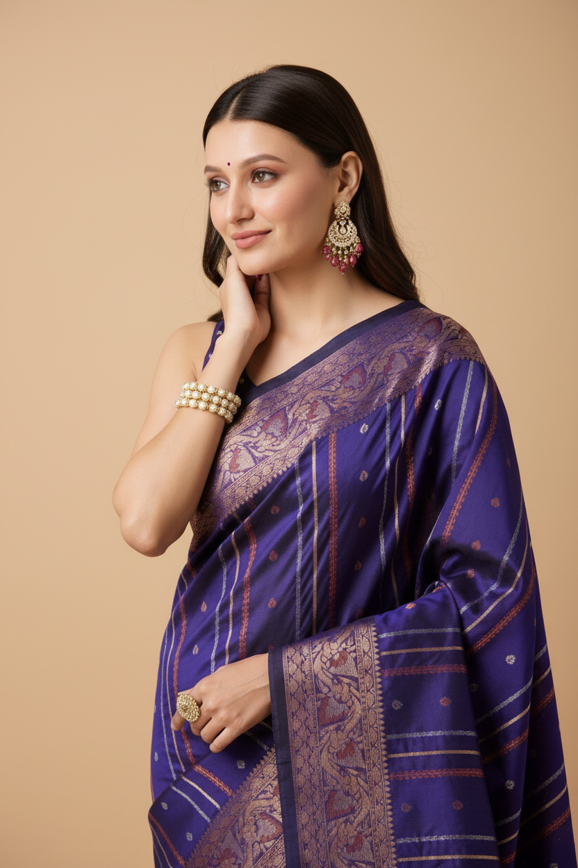 Snuggle Spot Women's Soft Silk Jacquard Saree With Unstitched Blouse 5.5Mtr (Blue)