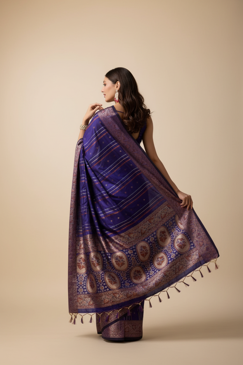 Snuggle Spot Women's Soft Silk Jacquard Saree With Unstitched Blouse 5.5Mtr (Blue)
