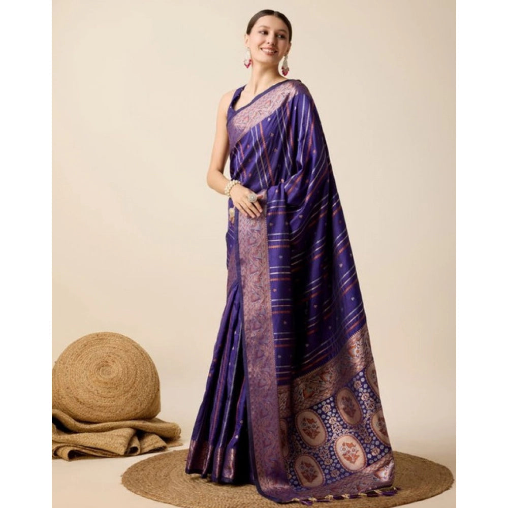 Snuggle Spot Women's Soft Silk Jacquard Saree With Unstitched Blouse 5.5Mtr (Blue)