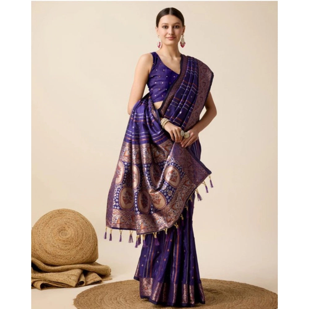 Snuggle Spot Women's Soft Silk Jacquard Saree With Unstitched Blouse 5.5Mtr (Blue)