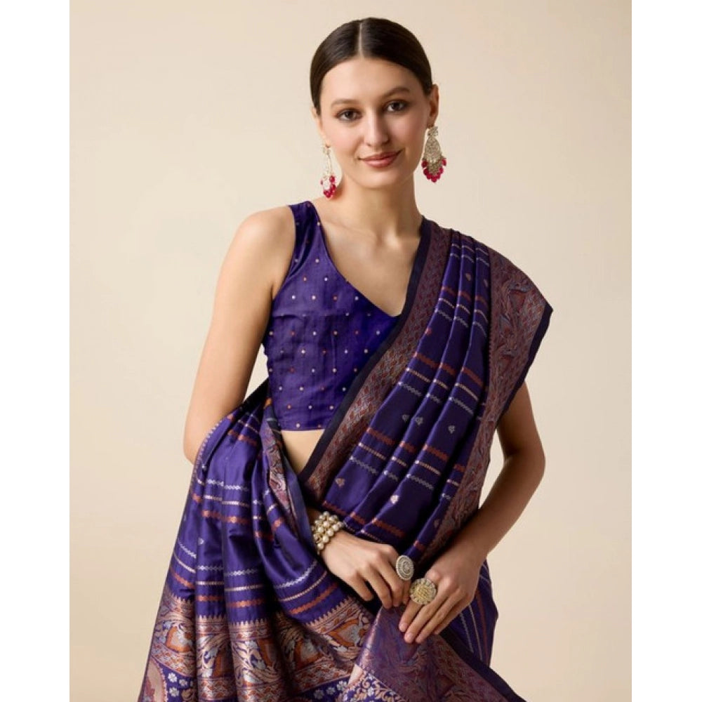 Snuggle Spot Women's Soft Silk Jacquard Saree With Unstitched Blouse 5.5Mtr (Blue)