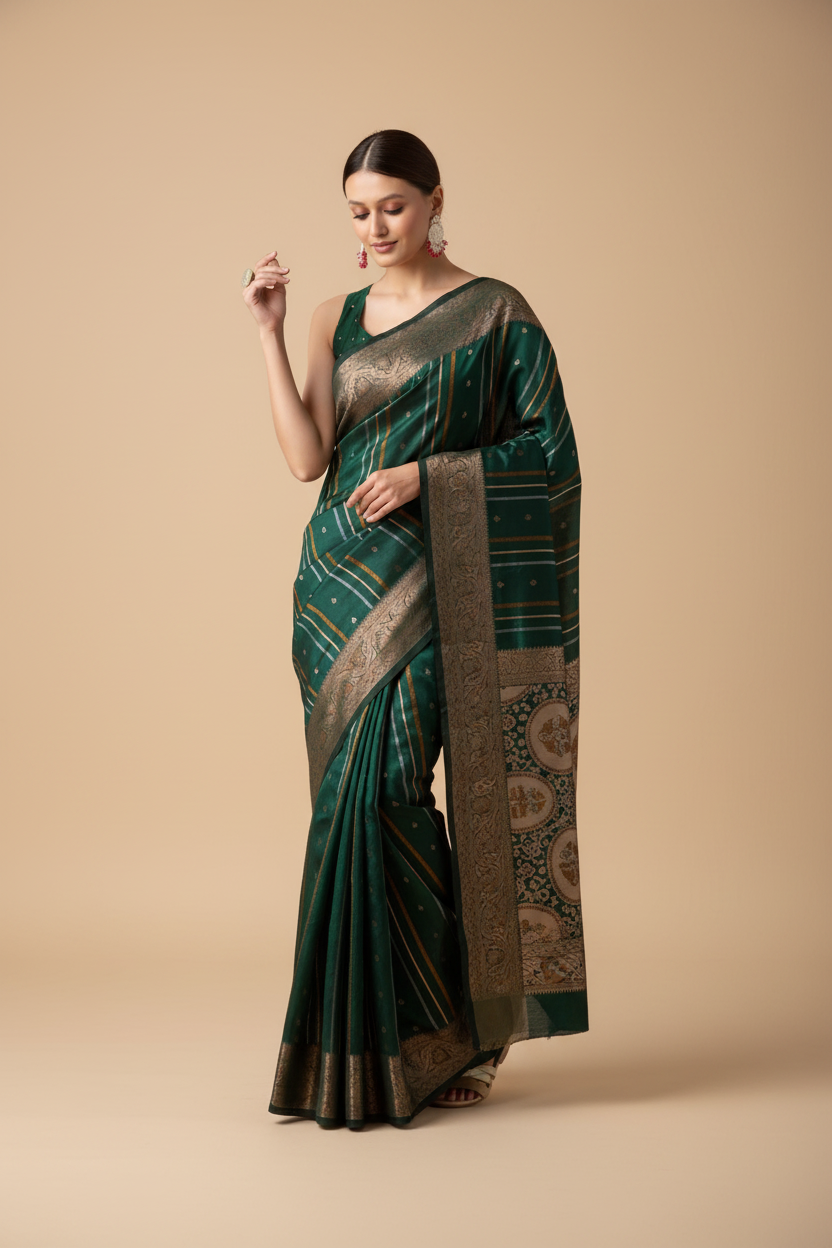 Snuggle Spot Women's Soft Silk Jacquard Saree With Unstitched Blouse 5.5Mtr (Green)