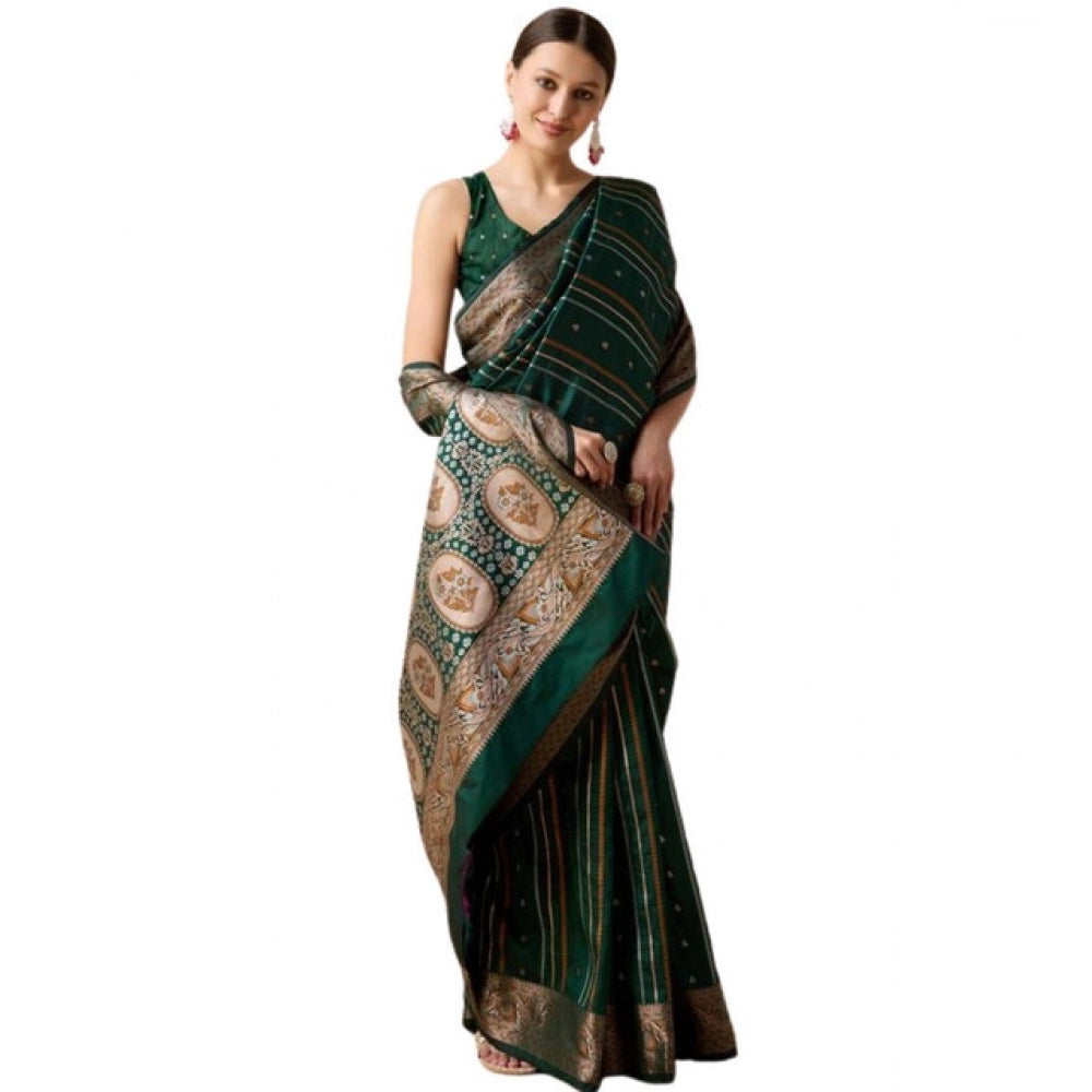 Snuggle Spot Women's Soft Silk Jacquard Saree With Unstitched Blouse 5.5Mtr (Green)