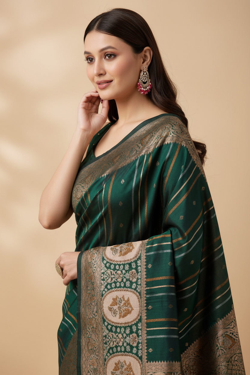 Snuggle Spot Women's Soft Silk Jacquard Saree With Unstitched Blouse 5.5Mtr (Green)