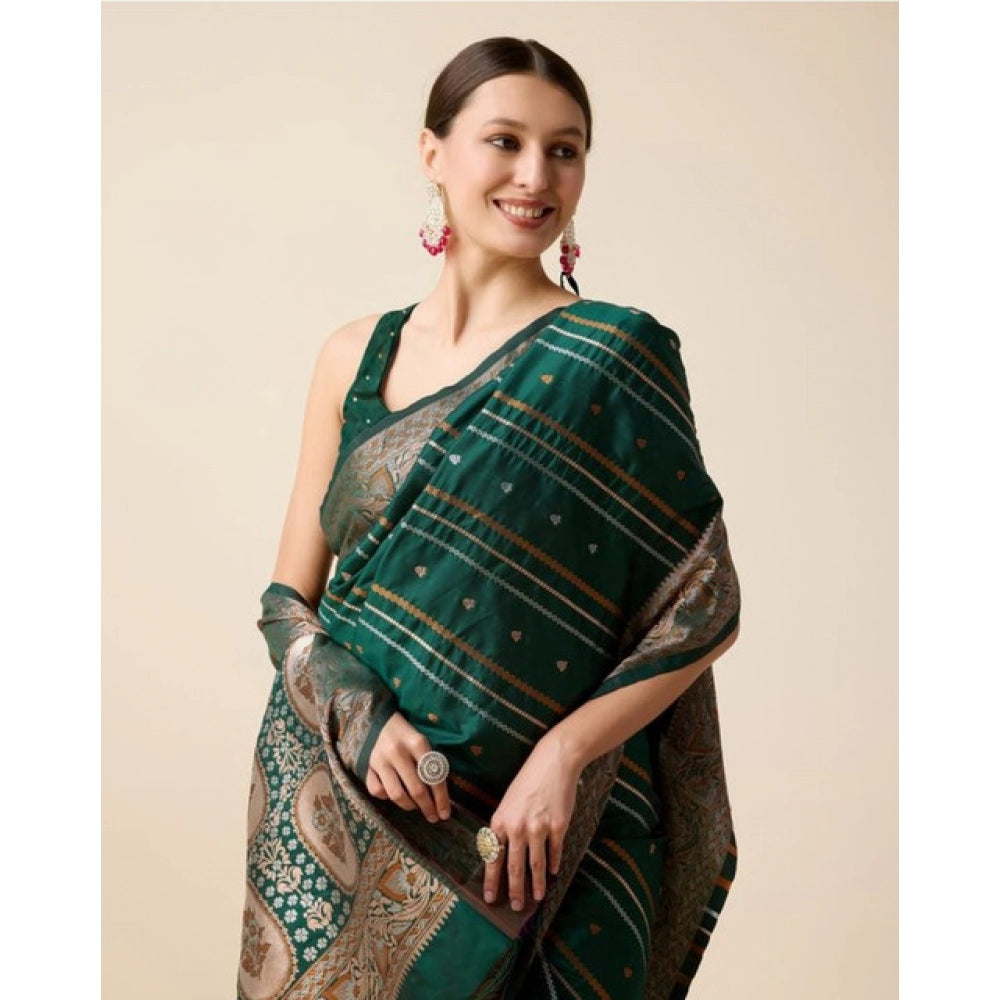 Snuggle Spot Women's Soft Silk Jacquard Saree With Unstitched Blouse 5.5Mtr (Green)