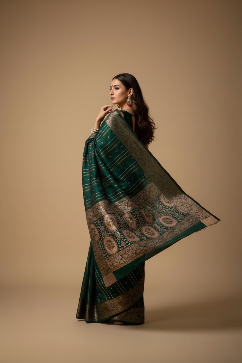 Snuggle Spot Women's Soft Silk Jacquard Saree With Unstitched Blouse 5.5Mtr (Green)