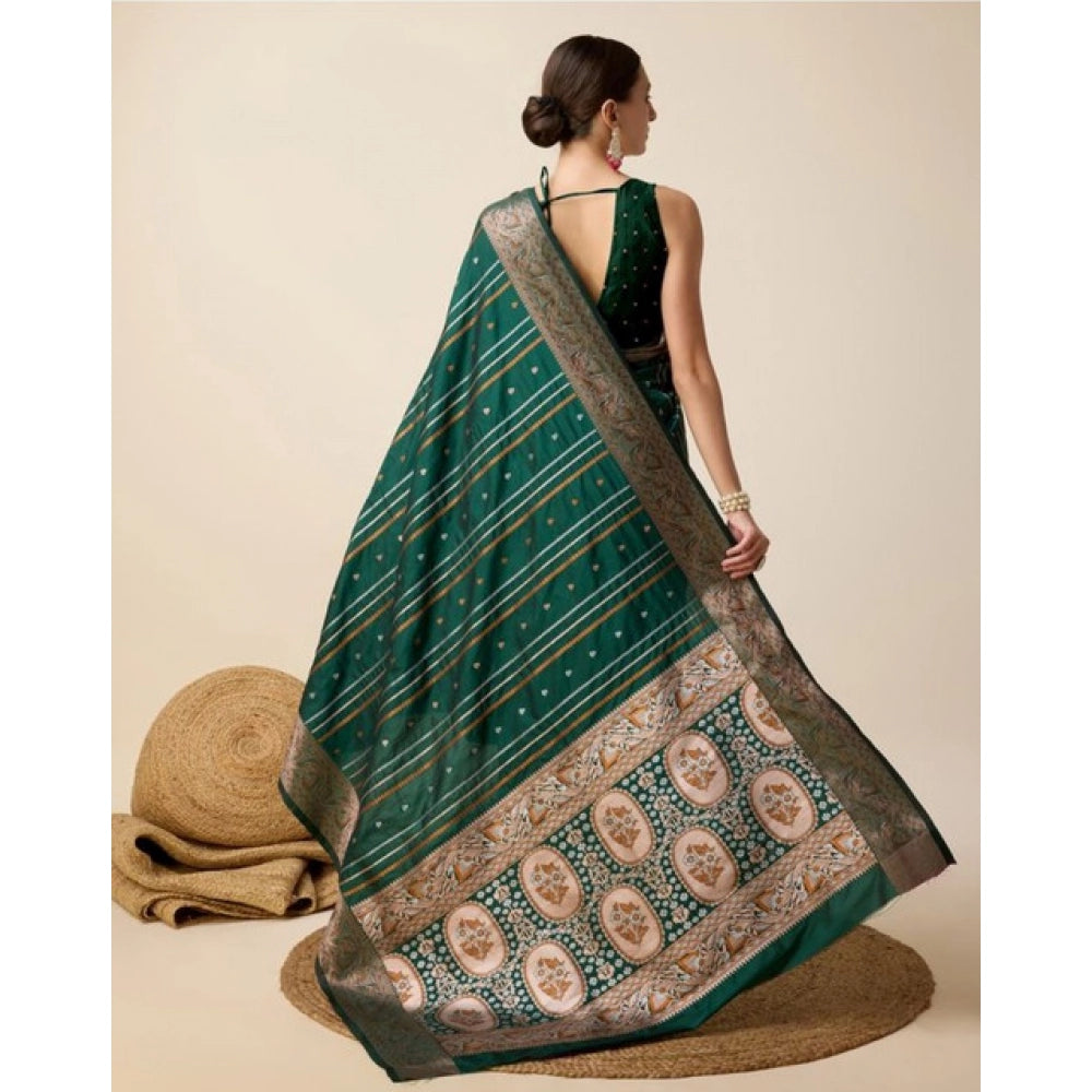 Snuggle Spot Women's Soft Silk Jacquard Saree With Unstitched Blouse 5.5Mtr (Green)