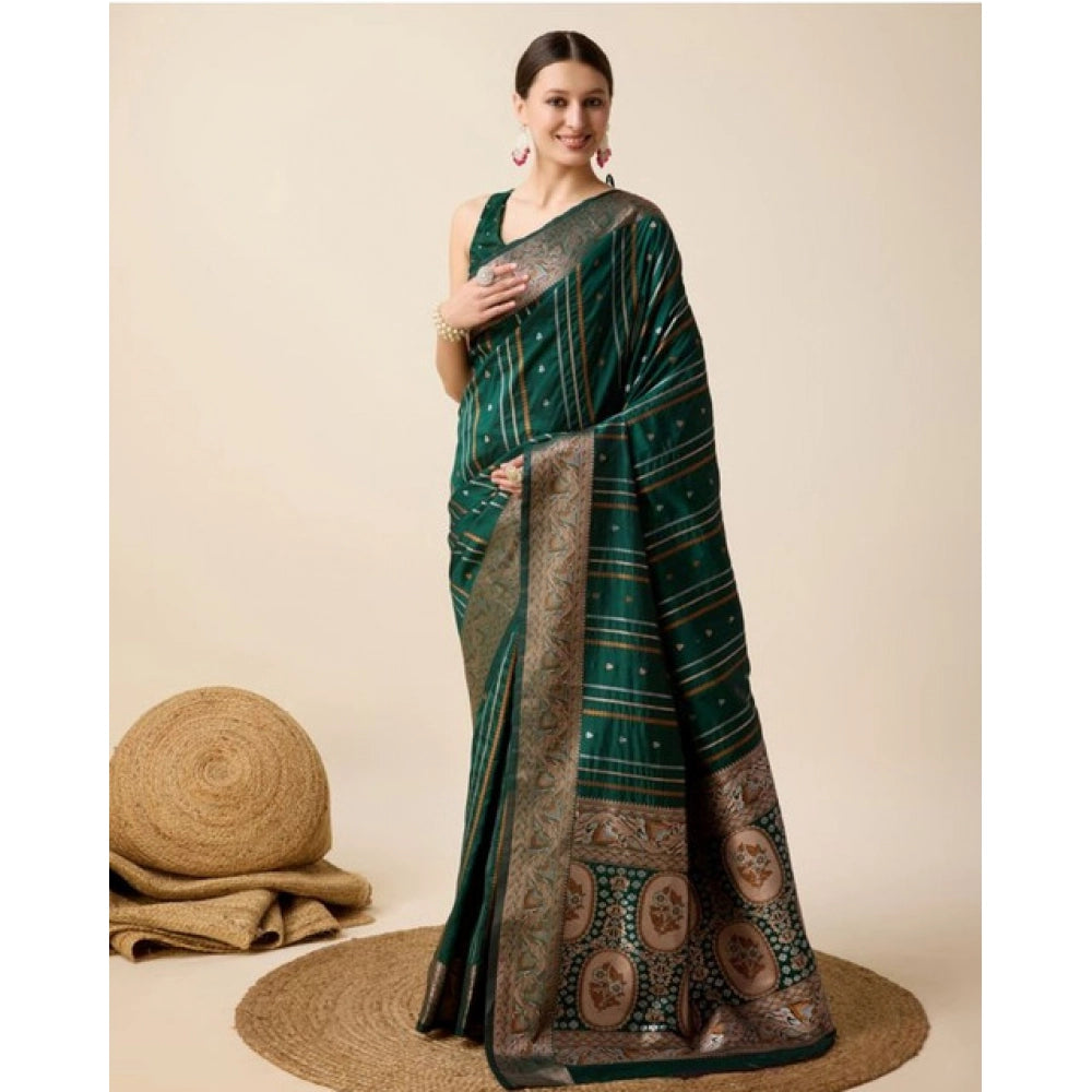 Snuggle Spot Women's Soft Silk Jacquard Saree With Unstitched Blouse 5.5Mtr (Green)