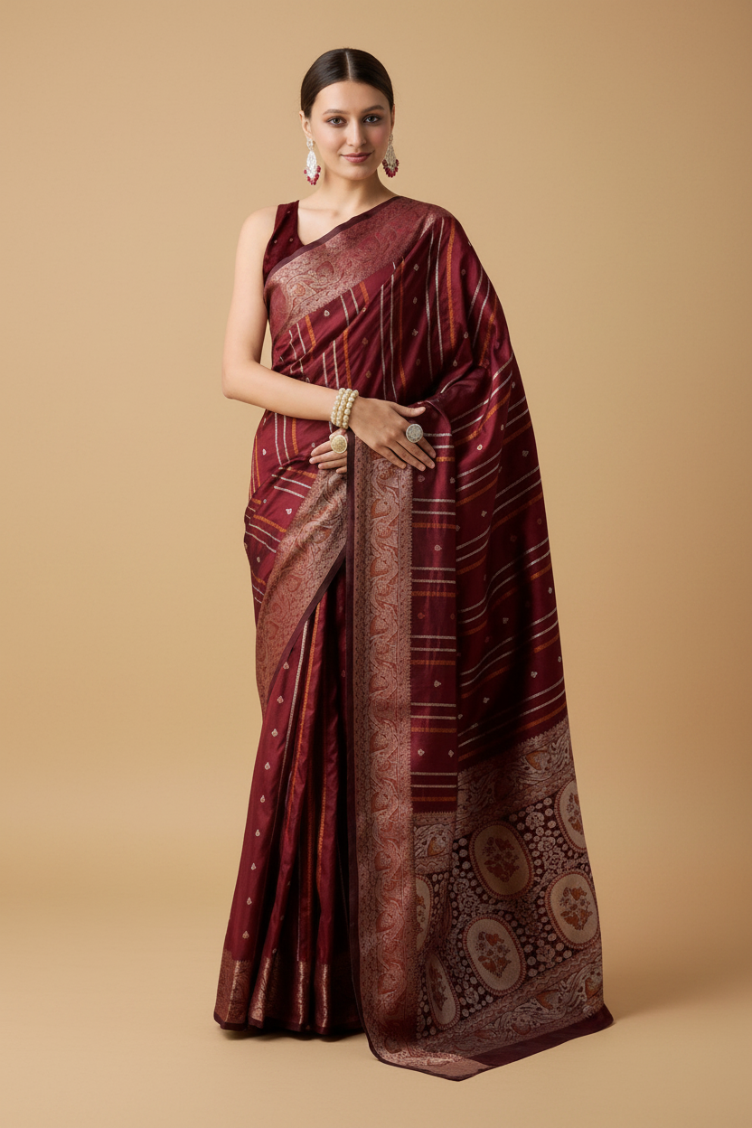 Snuggle Spot Women's Soft Silk Jacquard Saree With Unstitched Blouse 5.5Mtr (Maroon)