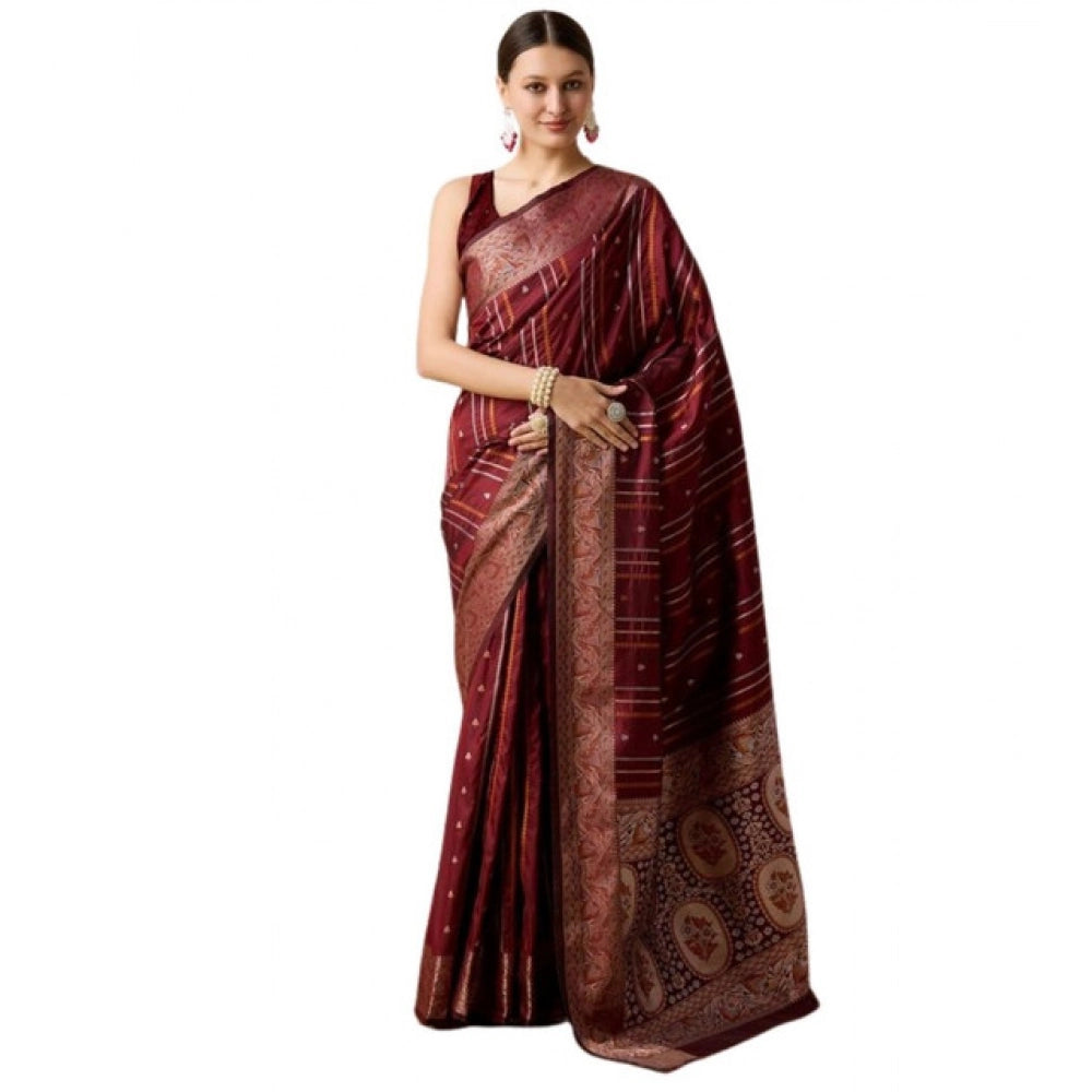 Snuggle Spot Women's Soft Silk Jacquard Saree With Unstitched Blouse 5.5Mtr (Maroon)