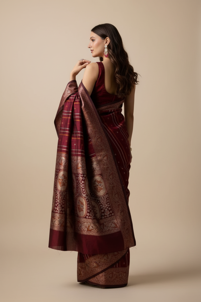 Snuggle Spot Women's Soft Silk Jacquard Saree With Unstitched Blouse 5.5Mtr (Maroon)