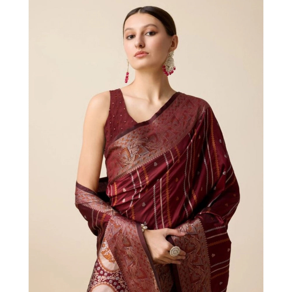 Snuggle Spot Women's Soft Silk Jacquard Saree With Unstitched Blouse 5.5Mtr (Maroon)