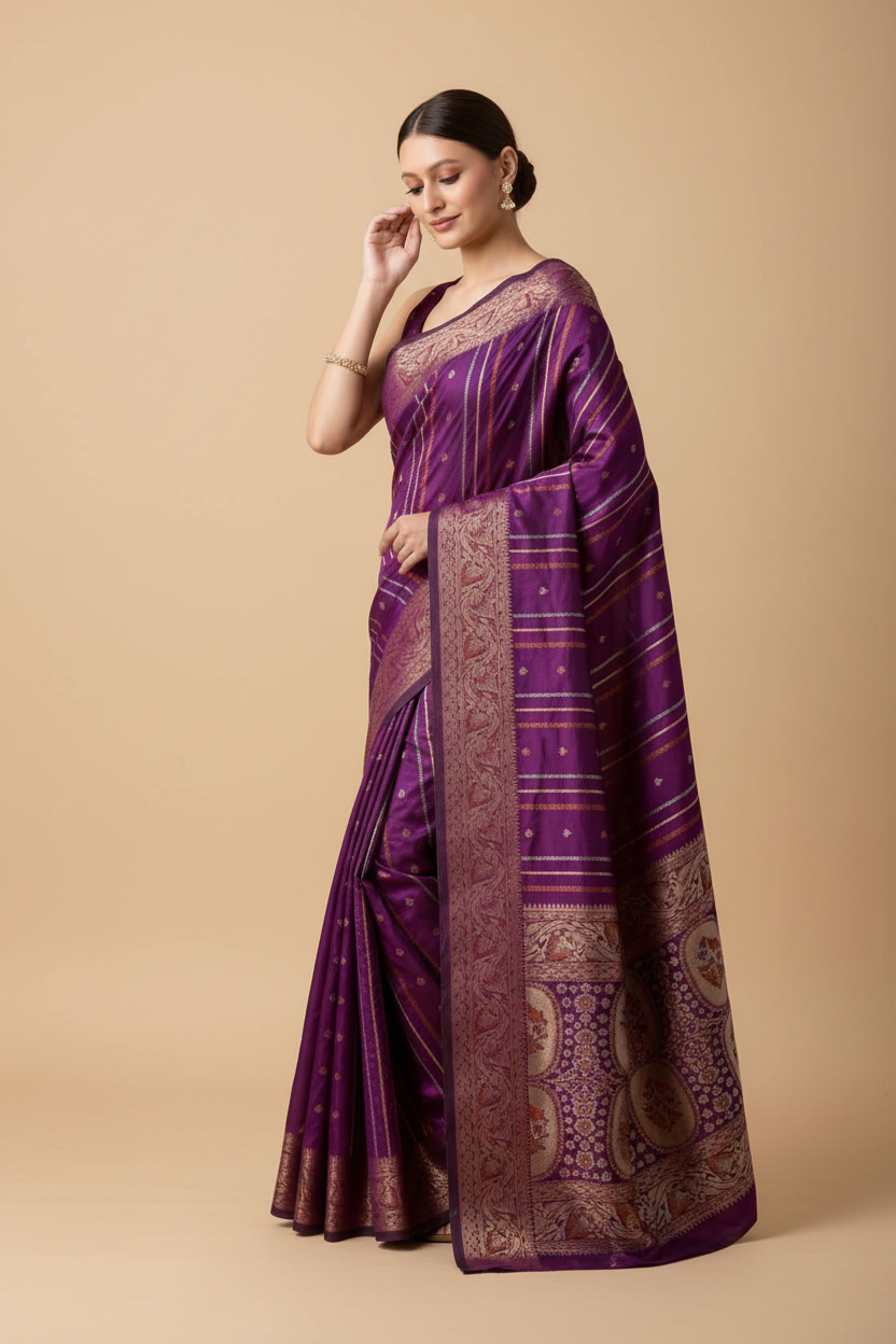 Snuggle Spot Women's Soft Silk Jacquard Saree With Unstitched Blouse 5.5Mtr (Purple)