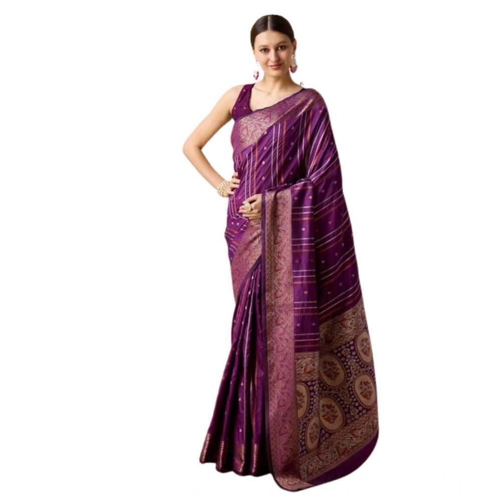 Snuggle Spot Women's Soft Silk Jacquard Saree With Unstitched Blouse 5.5Mtr (Purple)