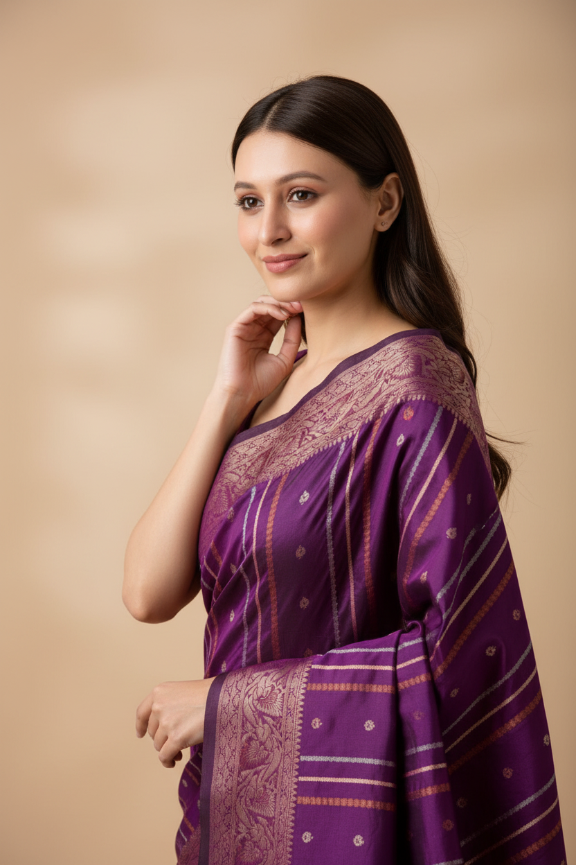 Snuggle Spot Women's Soft Silk Jacquard Saree With Unstitched Blouse 5.5Mtr (Purple)