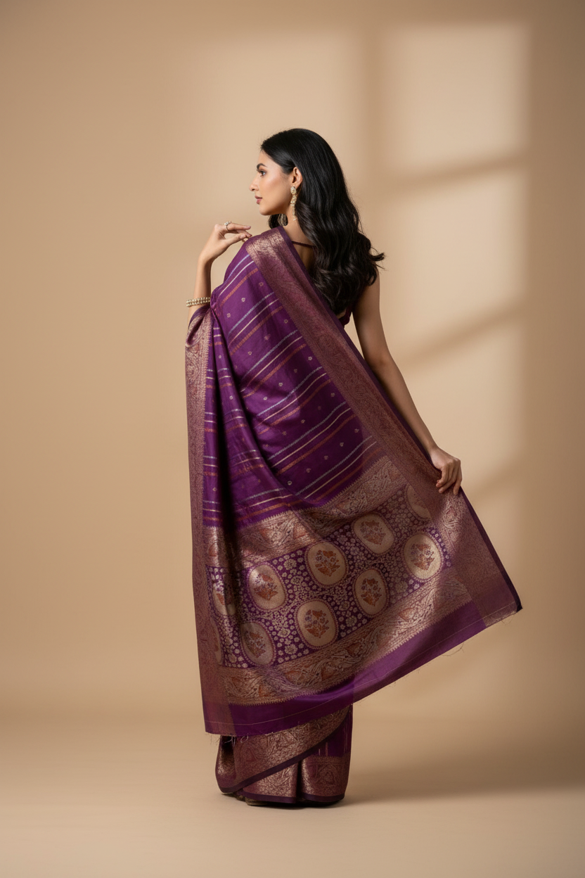 Snuggle Spot Women's Soft Silk Jacquard Saree With Unstitched Blouse 5.5Mtr (Purple)